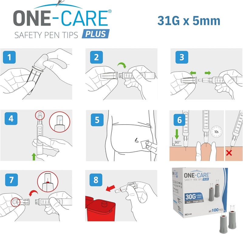 Onecare Plus Safety Pen Tips 30G x 5mm, Comfort, Universal Design, Box of 100 - Image 3